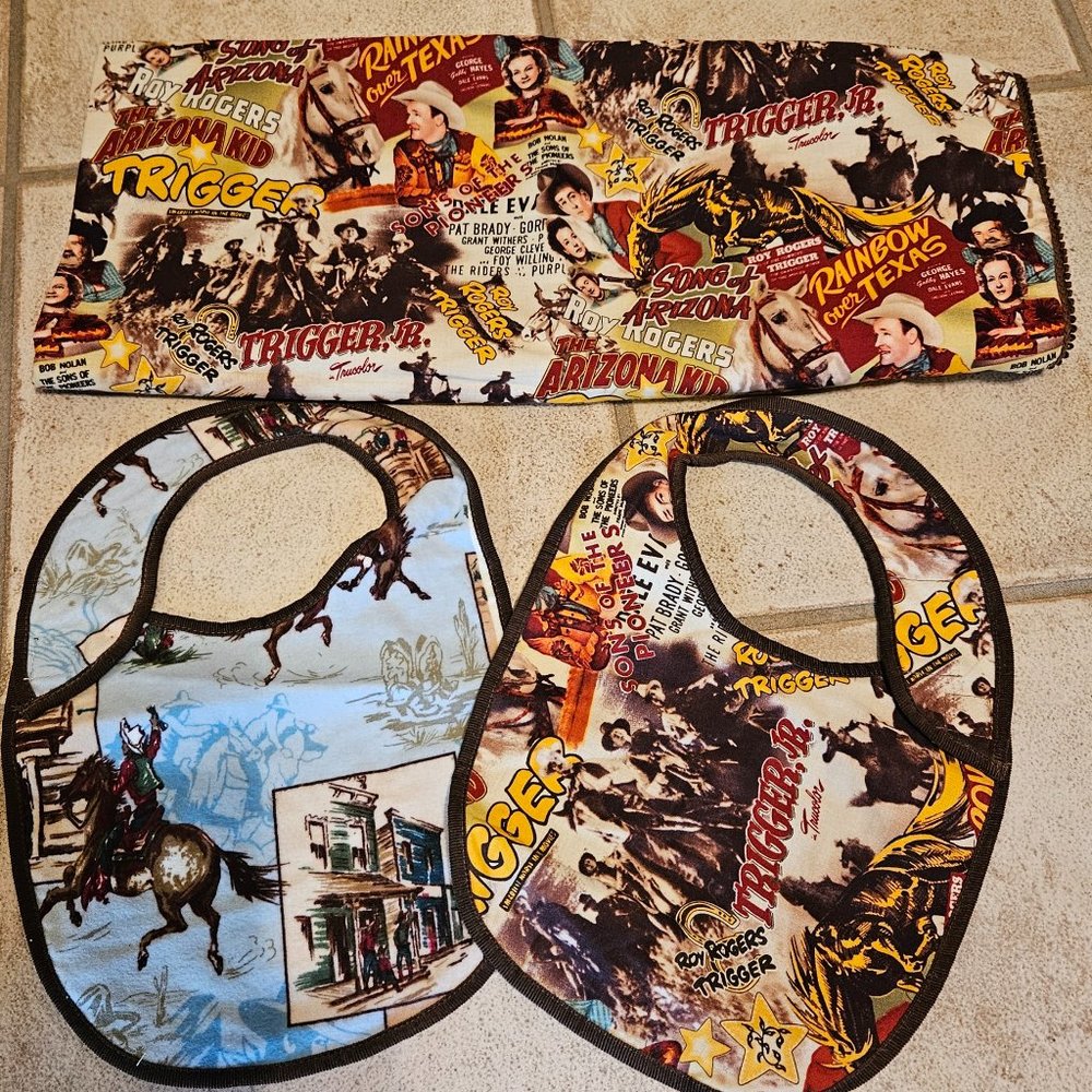 Vintage Baby blanket and 2 bibs Never used